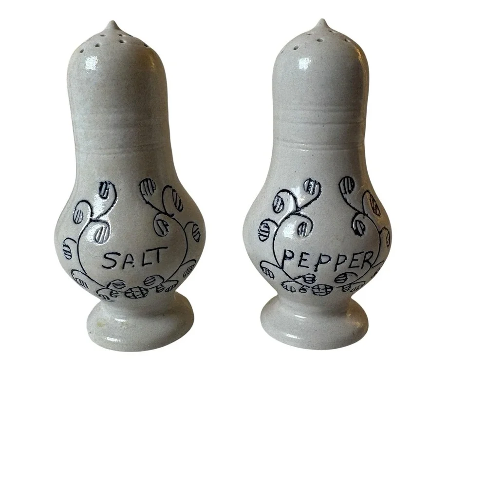 Vintage Ceramic Salt & Pepper Shakers Gray Blue Farmhouse Classic Pottery